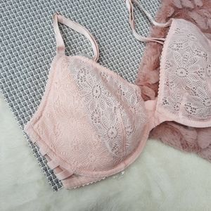 Victoria's Secret Wicked Very Sexy Unlined Plunge Lace Bra Pink 34DD 34E NEW